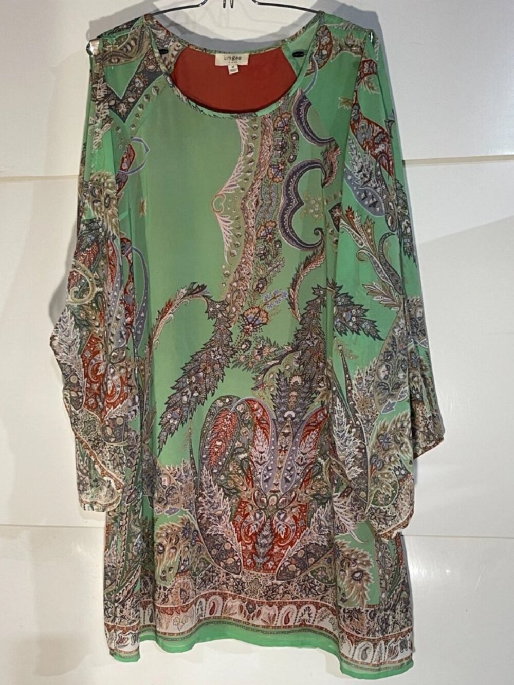Umgee Green Multicolored Paisley Tiered Dress Women's Medium